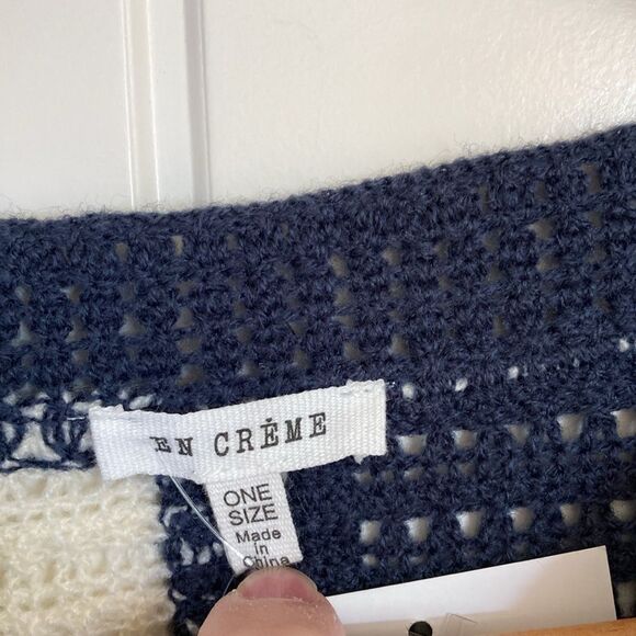 En Creme Womens Crochet Patchwork Crop Cardigan‎ Size L Navy Orange Cottagecore - Picture 3 of 10